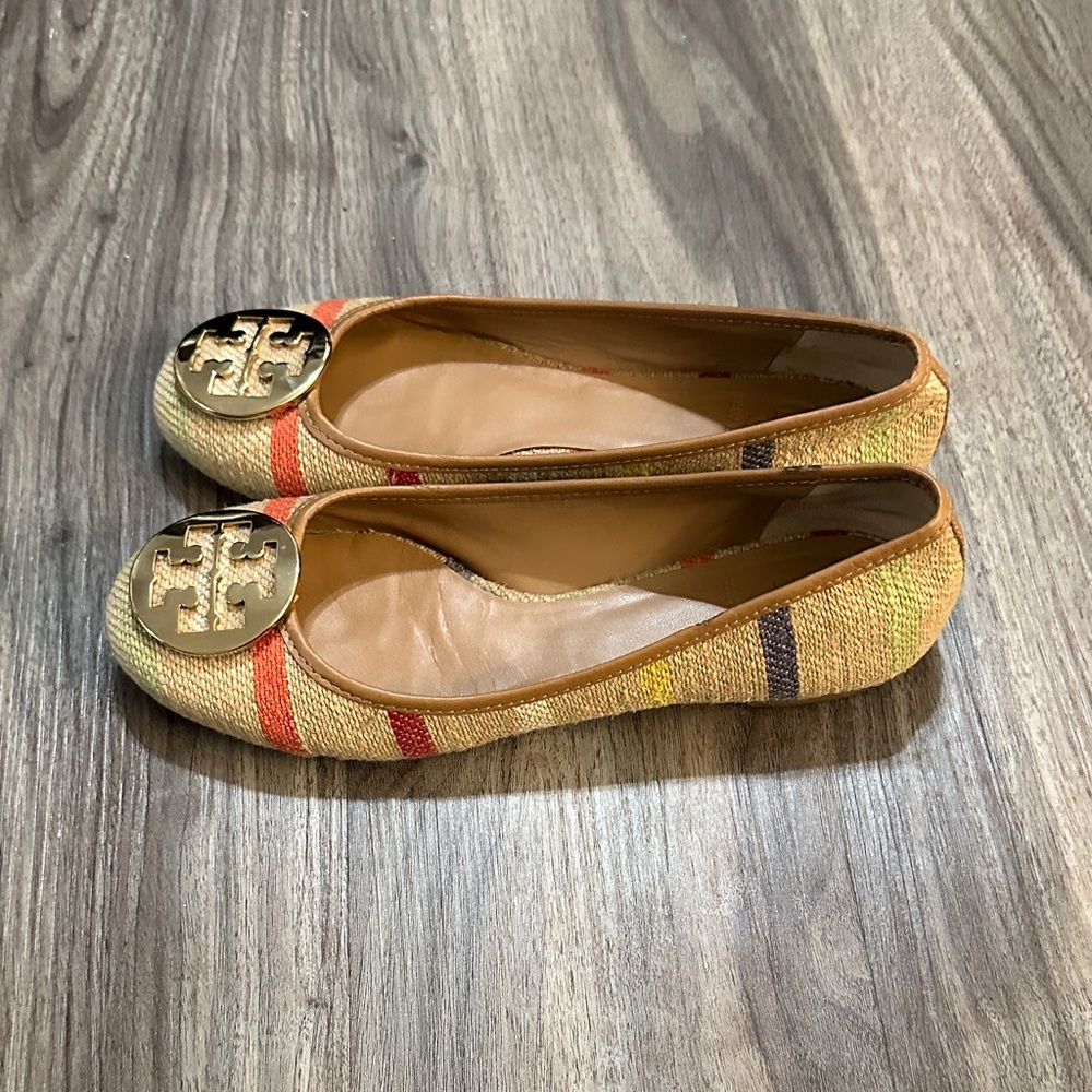 Tory Burch Women's Striped Flats with Gold Logo - Picture 5 of 9